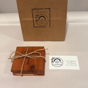 Handmade Tree of Life - Set of 4 Red Cedar Wooden Coasters - Natural String